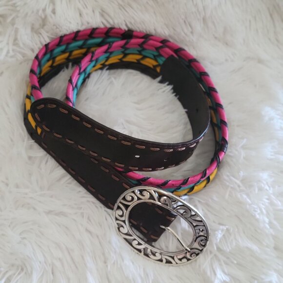 Brighton Womens Multicolor Braided Leather Belt W/ Decorative Silver Buckle B206 - Picture 5 of 7